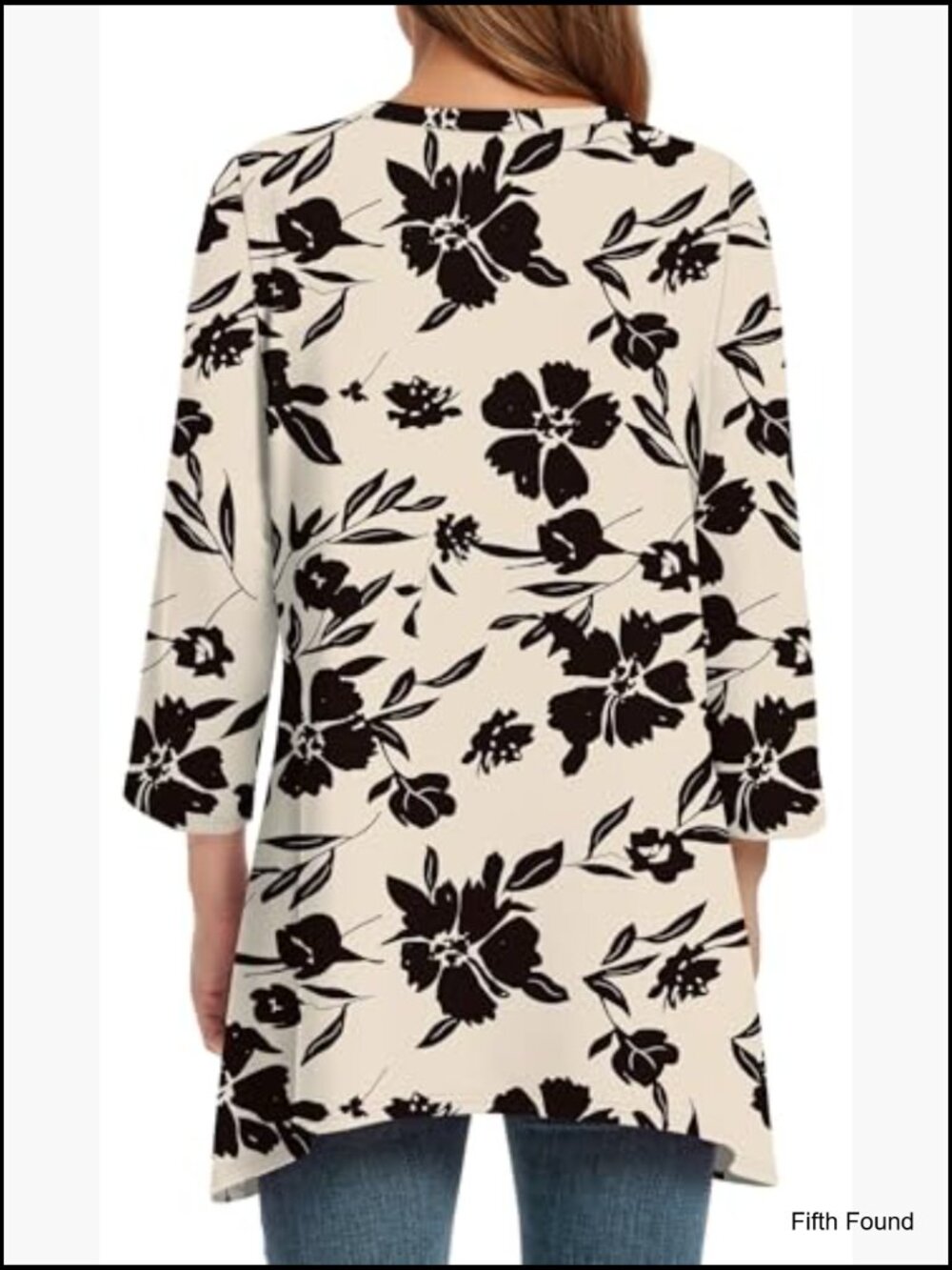 Loose Fit Tunic Top with 3/4 Sleeves Asymmetrical Hem Flowy Dressy Blouse S-4XL - Picture 5 of 7